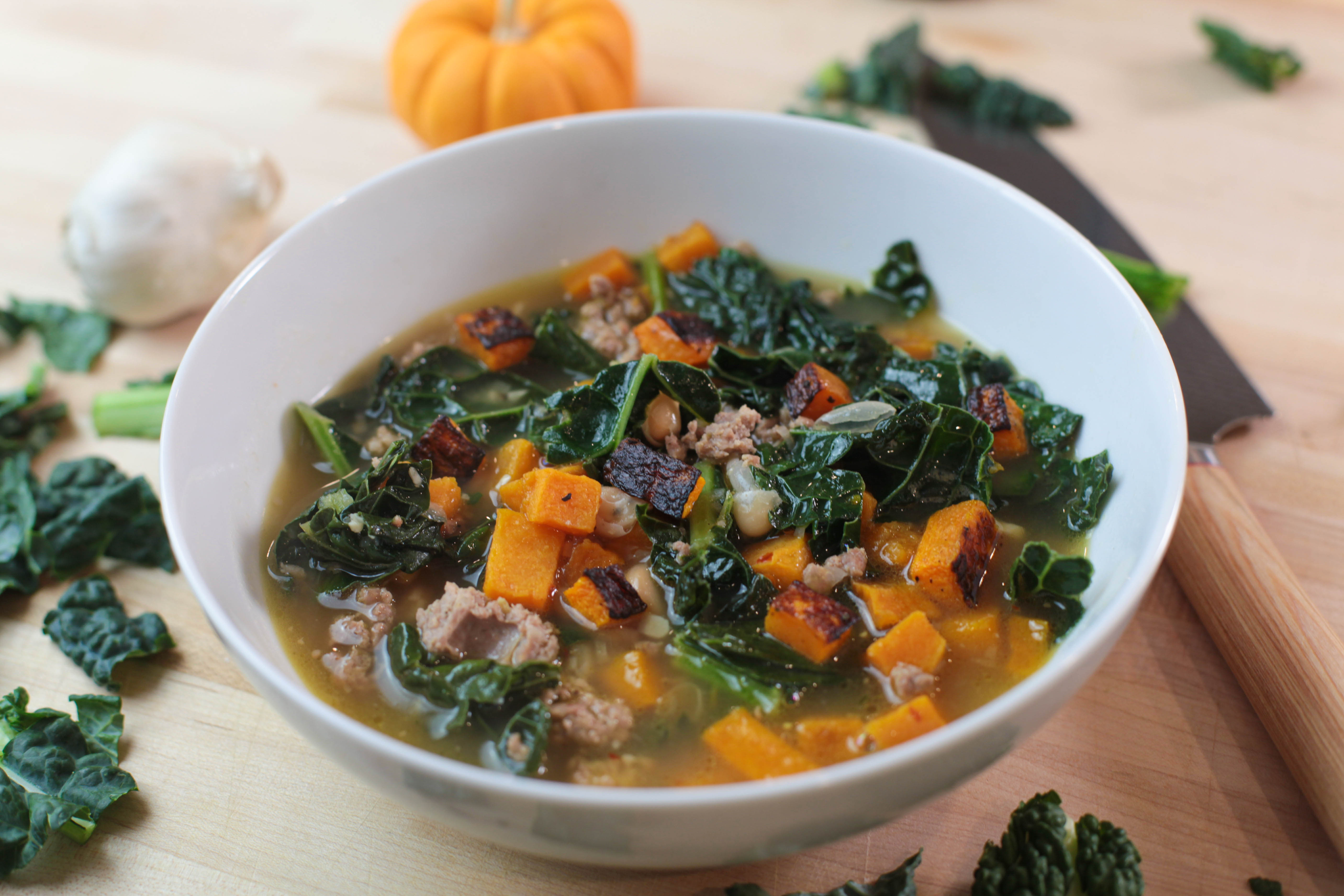 butternut squash, kale, and bean soup